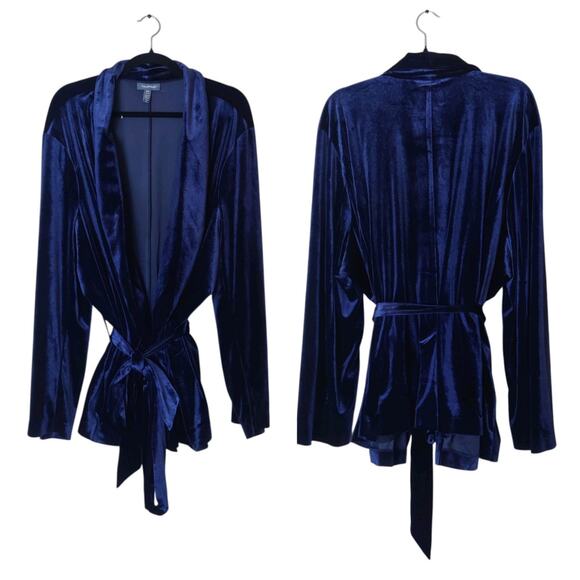 Modcloth Blue Velvet Evening Smoking Jacket Wide Leg Pant Suit 3X 4X Loungewear - Picture 2 of 13